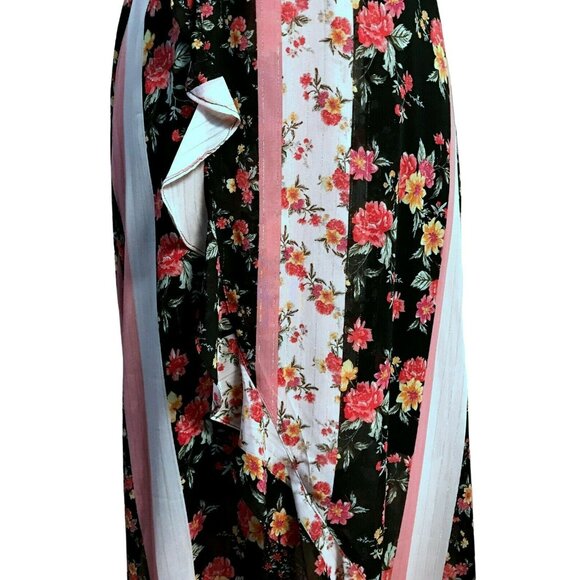 Kensie Black Garden Floral Flutter Ruffle Sleeveless Hi-Low Maxi Dress Sz 4 NEW - Picture 8 of 9